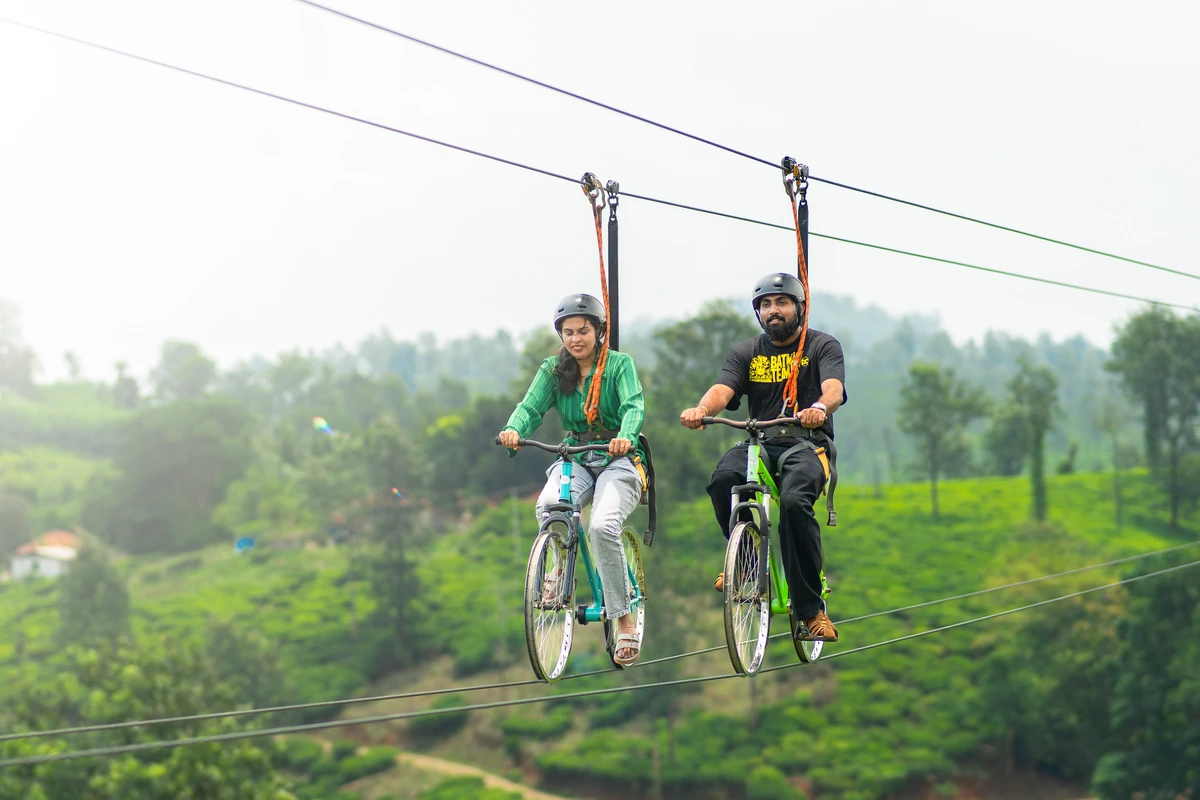 Sky cycling wayanad on elevated cable track with scenic mountain views at boche 1000 acre reost wayanad Sky cycling wayanad on elevated cable track with scenic mountain views at boche 1000 acre reost wayanad