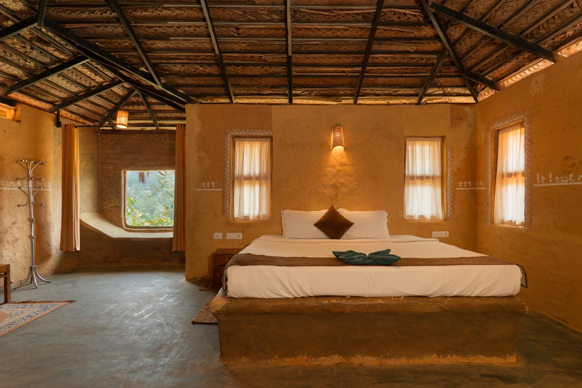Earthen Seating inside Mud House Unique earthen seating area inside the handcrafted mud house boche 1000 acre resort wayanad