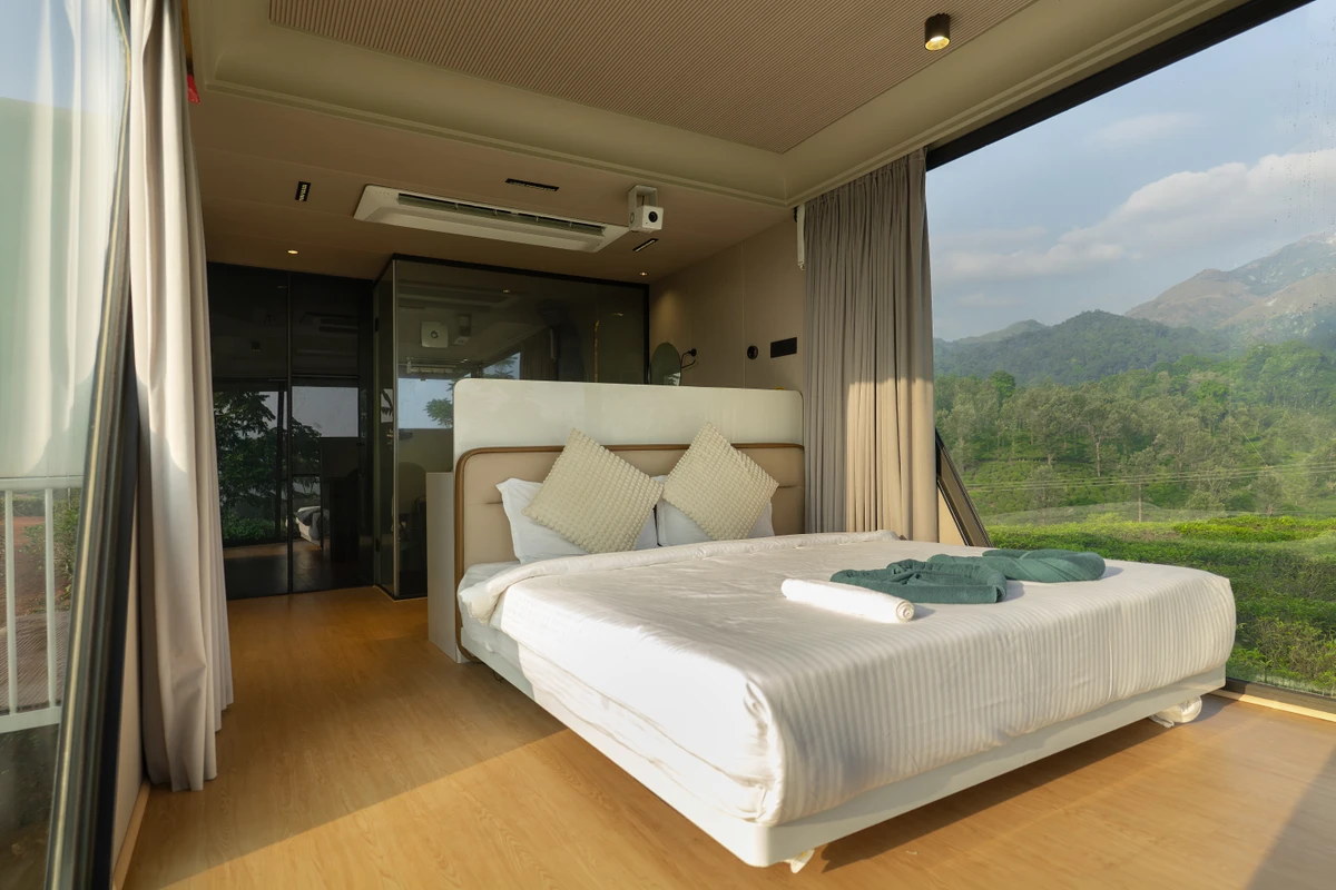 Cozy Seating Lounge inside XPod Compact and cozy seating lounge inside the futuristic xpod wayanad pod