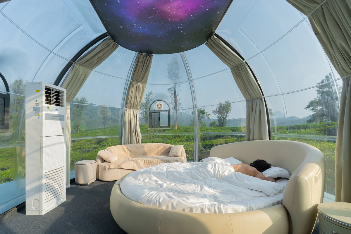 Ambient Lighting in Dome Suite Modern styling and cozy ambient lighting of the dome room, perfect for wayanad resort packages